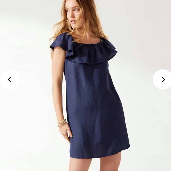 Tommy Bahama | Dresses | Tommy Bahama St Lucia Linen Off The Shoulder Ruffle  Dress Cover Up Mare Navy | Poshmark